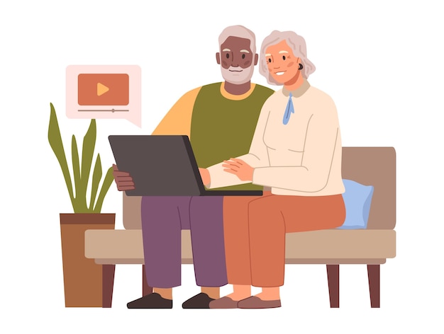 Senior people watching videos in internet