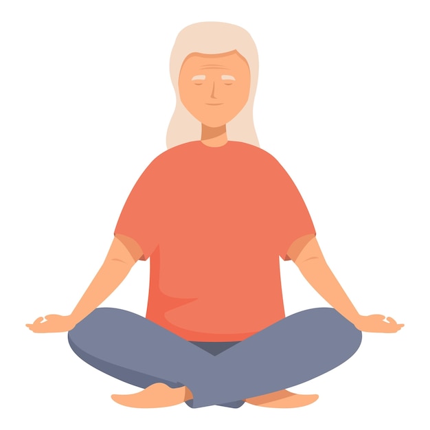 Vector senior woman meditating in lotus pose practicing yoga