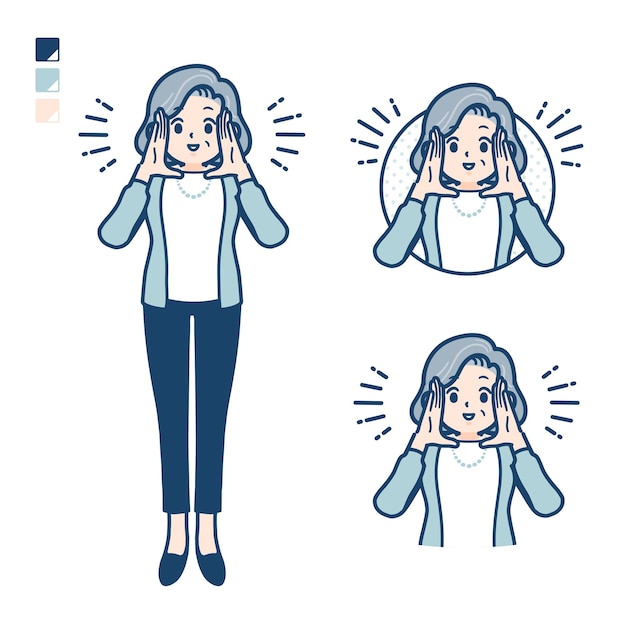 Senior woman in a suit with Calling out loud images.
It's vector art so it's easy to edit.