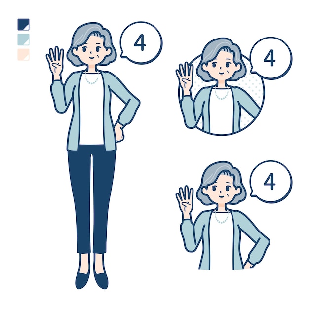 Senior woman in a suit with Counting as 4 images.
It's vector art so it's easy to edit.