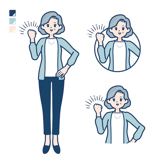 Senior woman in a suit with fist pump images.
It's vector art so it's easy to edit.