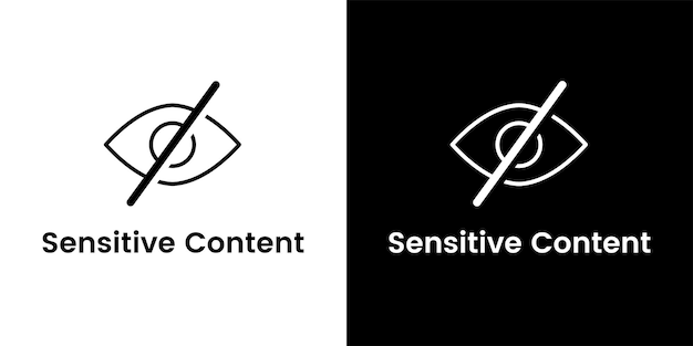 Sensitive content vector flat icons isolated on black and white