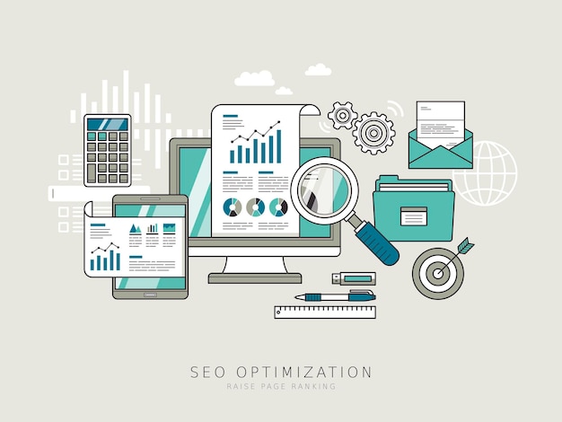 SEO optimization concept in thin line style