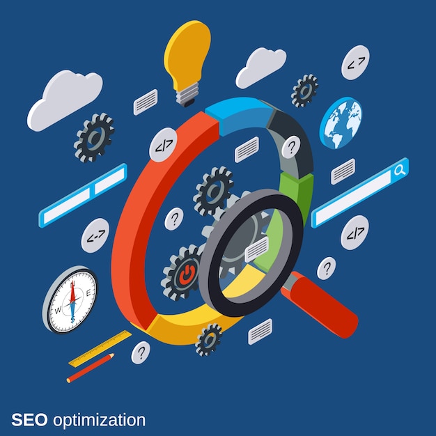 SEO optimization isometric vector concept illustration