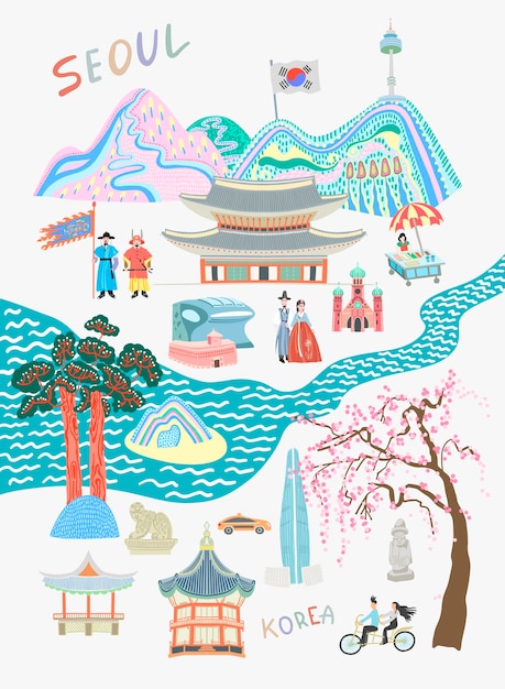 Seoul lovely travel card design sights and attractions of south korea