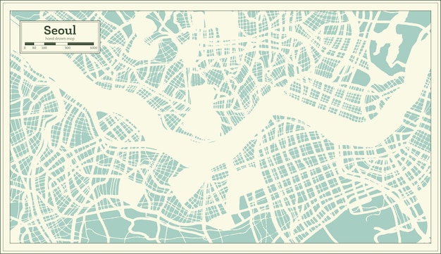 Seoul South Korea City Map in Retro Style Outline Map