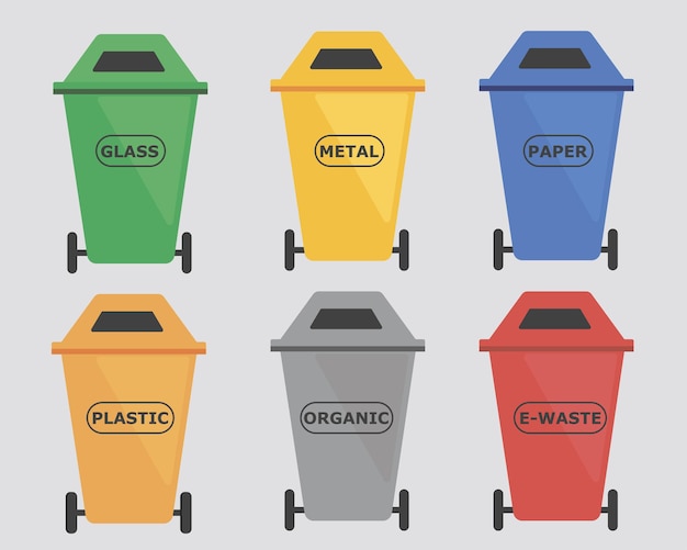 Separation recycling bins. Waste segregation management concept. Vector Illustration