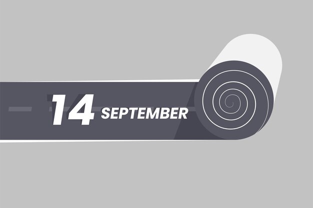 September 14 calendar icon rolling inside the road 14 September Date Month icon vector illustrator