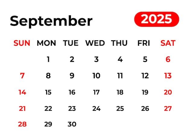 September 2025 monthly calendar design in clean look