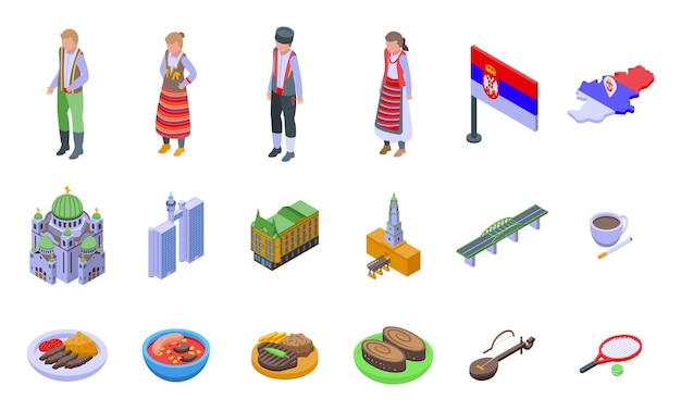 Serbia icons set isometric vector Country flag