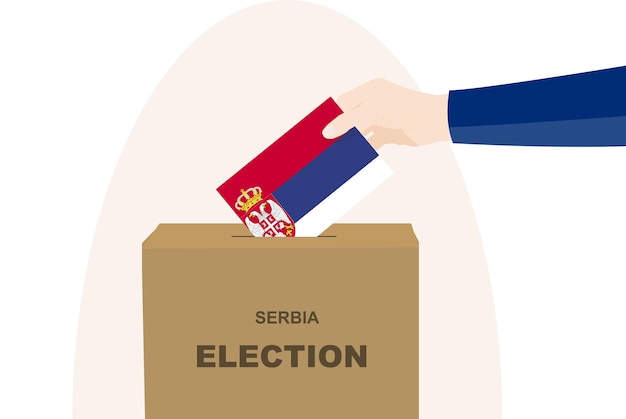 Serbia vote concept man hand and ballot box election day Serbia flag vector