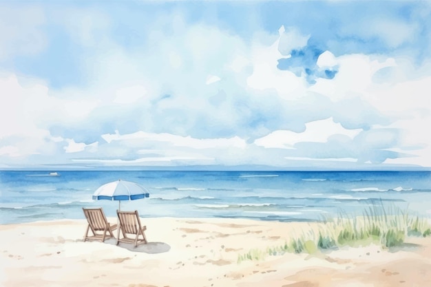 Vector serene beach watercolor painting