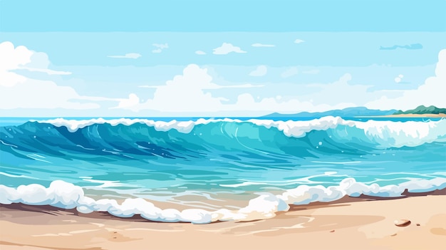 Vector serene beach with crashing wave and crystal blue sea water background