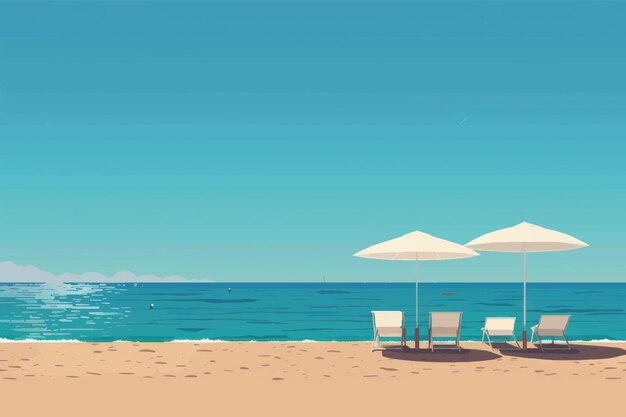 Vector serene beach with umbrellas chairs