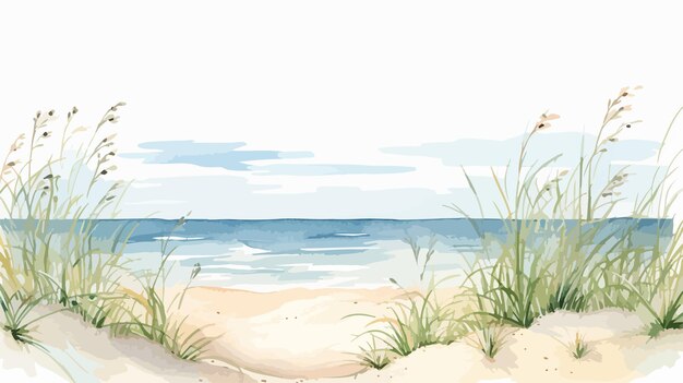 Vector serene coastal dune landscape with sea grass on beach