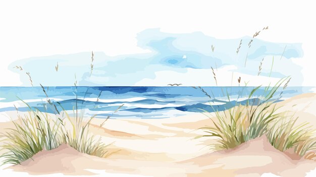 Vector serene coastal dune with sea grass on beach background