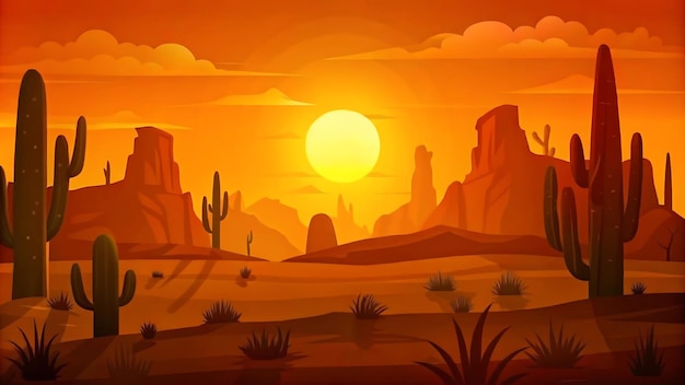 Vector serene desert landscape at sunset with warm hues