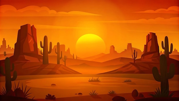 Vector serene desert landscape at sunset with warm hues