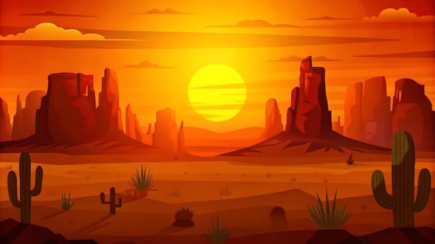 Vector serene desert landscape at sunset with warm hues