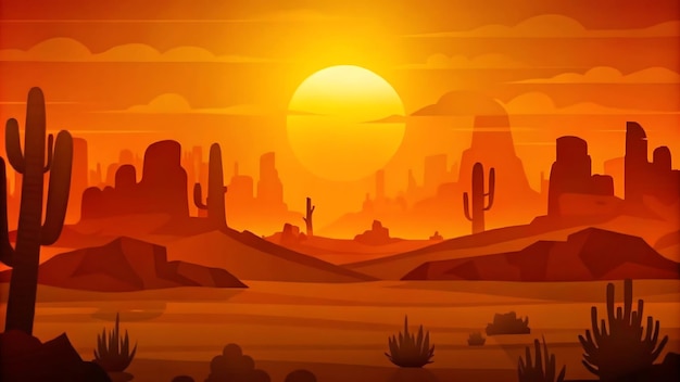 Vector serene desert landscape at sunset with warm hues