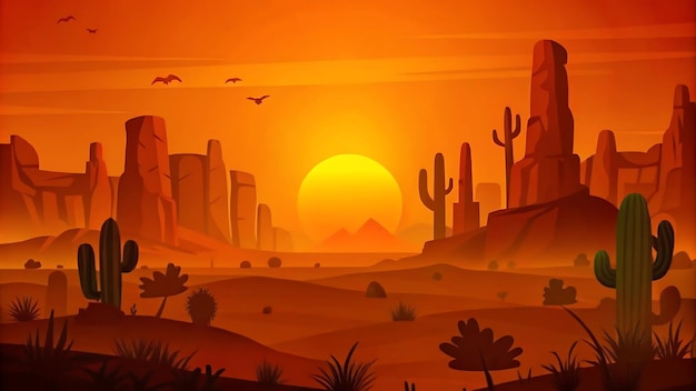 Vector serene desert landscape at sunset with warm hues