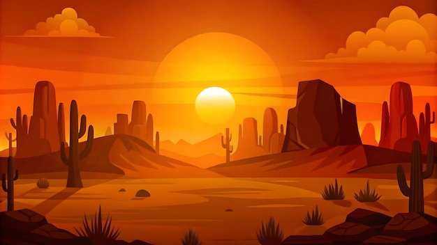 Vector serene desert landscape at sunset with warm hues