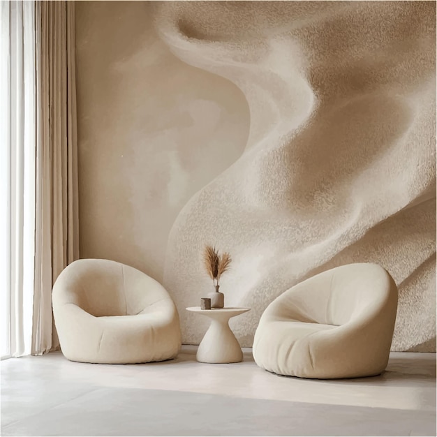 Vector serene elegance minimalist living space with organic curves and neutral tones ultimate relaxation