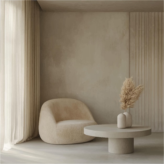 Vector serene elegance minimalist living space with organic curves and neutral tones ultimate relaxation