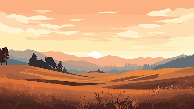 Serene Field Landscape Vector Background Illustration