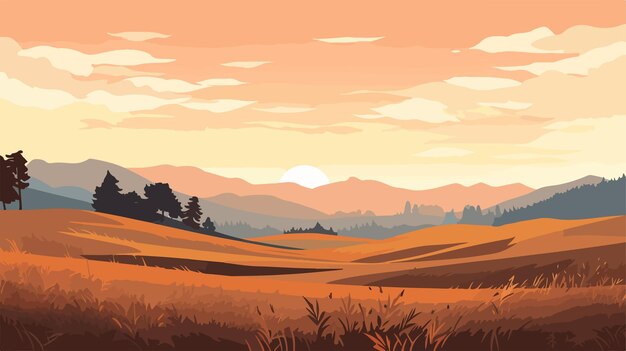 Vector serene field landscape vector background illustration