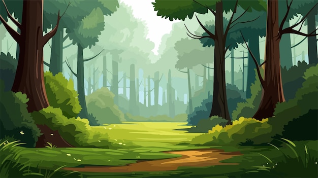 Vector serene forest background with blur vector cartoon illustration