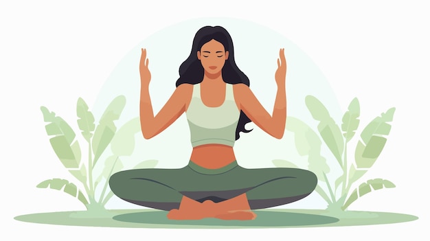 Vector serene and graceful young woman practicing yoga isolated vector illustration