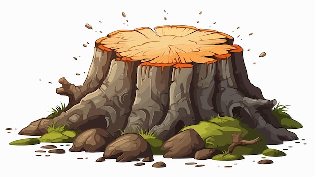 Vector serene illustration of stump near rocks