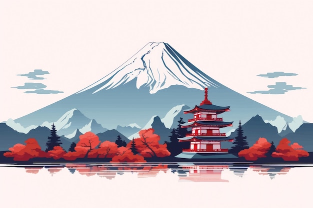 Vector serene japanese mountain temple landscape