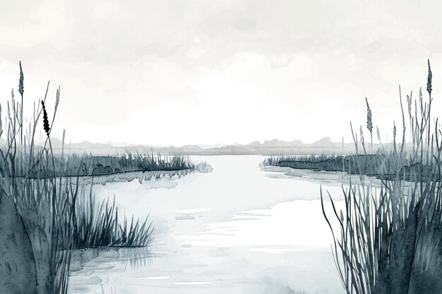 Vector serene monochrome marsh landscape