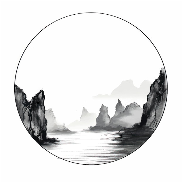 Serene monochrome mountain landscape art