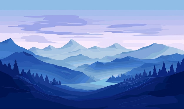 Serene Mountain Landscape vector simple 3d smooth isolated illustration