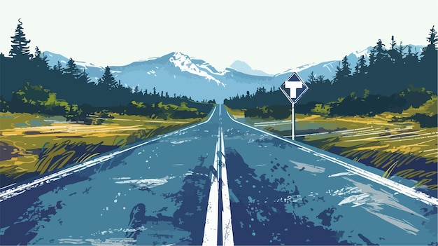 Vector serene natural landscape and asphalt road with forward arrow