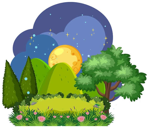 Vector serene nighttime garden scene