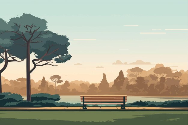 Vector serene park bench landscape