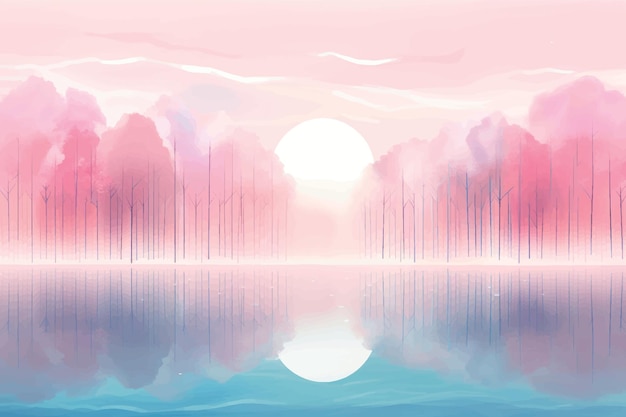 Vector serene pink forest reflection