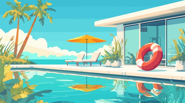 Vector serene pool backgrounds outdoors architecture vector illustration