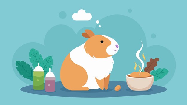 Vector a serene scene of a guinea pig munching on carrots surrounded by the tranquil scent of a pet calming