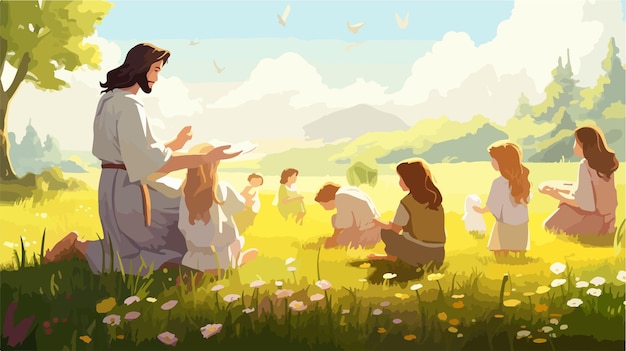 Serene Scene of Jesus and Children Characters