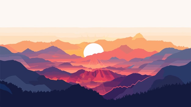 Vector serene sunrise landscape above majestic mountain