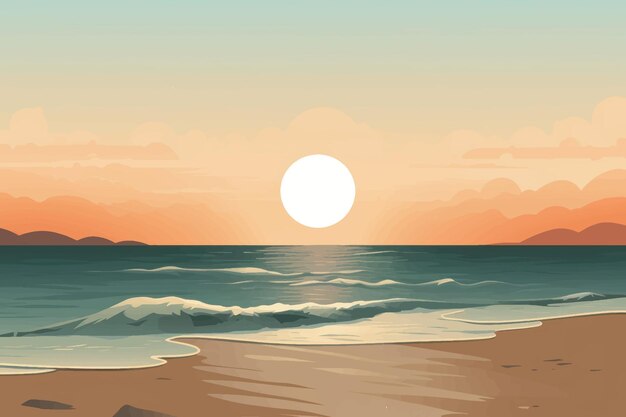 Vector serene sunset beach illustration