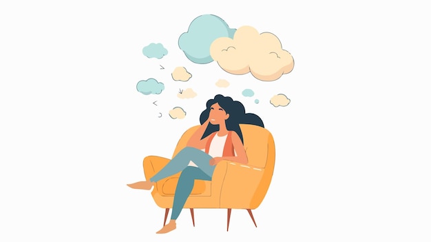 Serene Teenager Girl Sitting in Chair with Thought Bubble Cloud Above