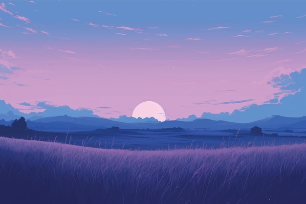 Serene twilight countryside landscape illustration