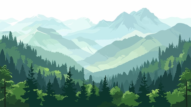 Vector serene vector nature background of mountains and forest