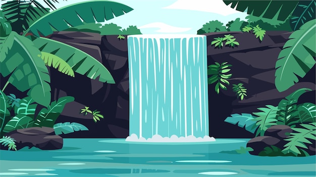 Serene Waterfall Cascading into Pool Vector Illustration